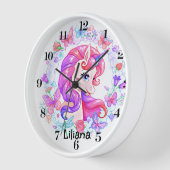 Gepersonaliseerde kleurrijke eenhoorn wandklok (Hoek)