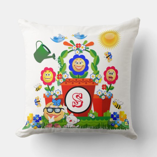 Gepersonaliseerde kleurrijke Emoji Flower Scene Ki Kussen (Voorkant)