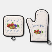 Gepersonaliseerde kleurrijke fruit thema keukenhan ovenwant & pannenlap set (Voorkant)