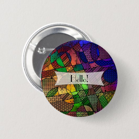 Gepersonaliseerde kleurrijke, getextureerde geomet ronde button 5,7 cm (Voorkant /achterkant)