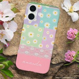 Gepersonaliseerde  kleurrijke girly daisy Roze bla iPhone 16 Hoesje