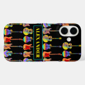 Gepersonaliseerde kleurrijke gitaren op zwart Case-Mate iPhone case (Achterkant (horizontaal))