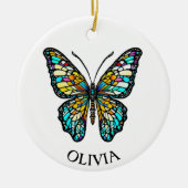 Gepersonaliseerde kleurrijke Glazen in lood vlinde Keramisch Ornament (Voorkant)