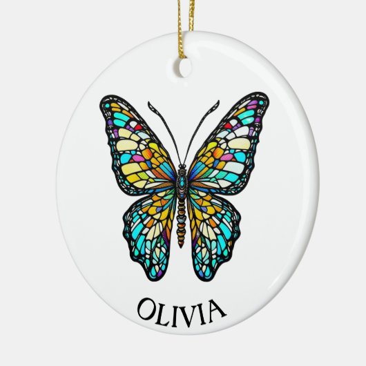Gepersonaliseerde kleurrijke Glazen in lood vlinde Keramisch Ornament (Links)