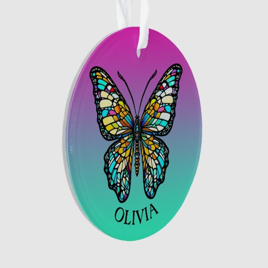 Gepersonaliseerde kleurrijke Glazen in lood vlinde Ornament (voorkant)