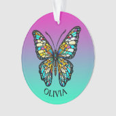 Gepersonaliseerde kleurrijke Glazen in lood vlinde Ornament (voorkant)