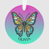 Gepersonaliseerde kleurrijke Glazen in lood vlinde Ornament (voorkant)
