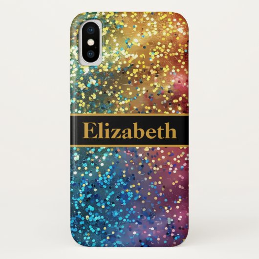 Gepersonaliseerde Kleurrijke Glitter Faux Folie Co Case-Mate iPhone Case (Achterkant)