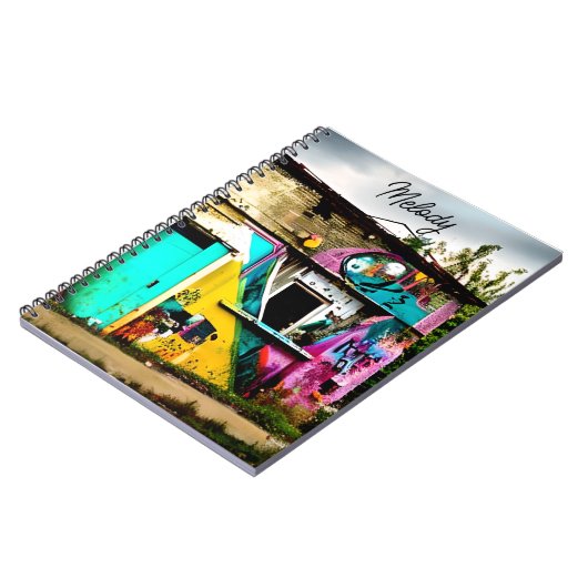 Gepersonaliseerde kleurrijke graffiti verlaten notitieboek (Linkerzijde)
