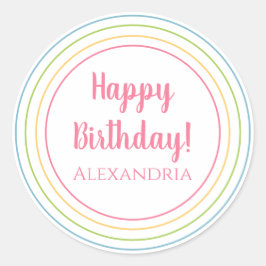 Gepersonaliseerde kleurrijke Happy Birthday Pastel Ronde Sticker