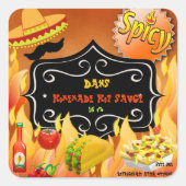 Gepersonaliseerde kleurrijke hete saus vierkante sticker (Voorkant)