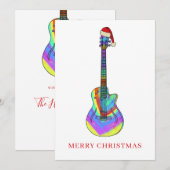 Gepersonaliseerde kleurrijke kerstgitaar feestdagenkaart (Voorkant / Achterkant)