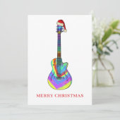 Gepersonaliseerde kleurrijke kerstgitaar feestdagenkaart (Staand voorkant)