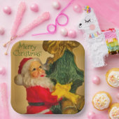 Gepersonaliseerde Kleurrijke Kerstman Kerstwens Papieren Bordje (Feest)