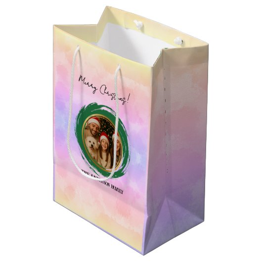 Gepersonaliseerde kleurrijke Kerstmis Medium Cadeauzakje (Voorkant Gekanteld)