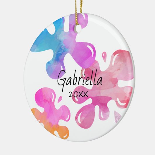 Gepersonaliseerde kleurrijke kerstversiering keramisch ornament (Links)