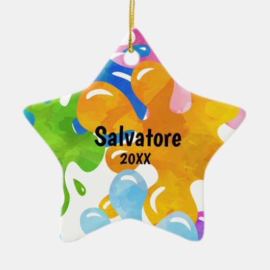 Gepersonaliseerde kleurrijke kerstversiering keramisch ornament (Voorkant)