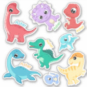 Gepersonaliseerde kleurrijke Kinder dinosaurus naa Sticker (Voorkant)