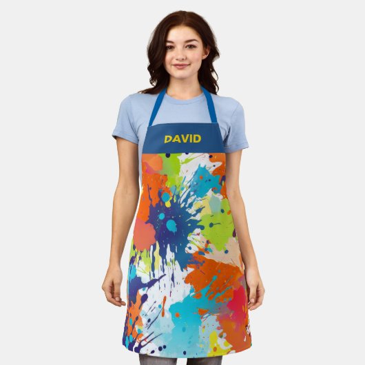 Gepersonaliseerde kleurrijke kunstenaar Paint Spla Schort (Gedragen)