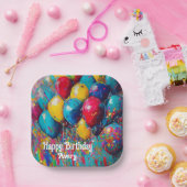 Gepersonaliseerde Kleurrijke Leuke Verjaardagsball Papieren Bordje (Feest)