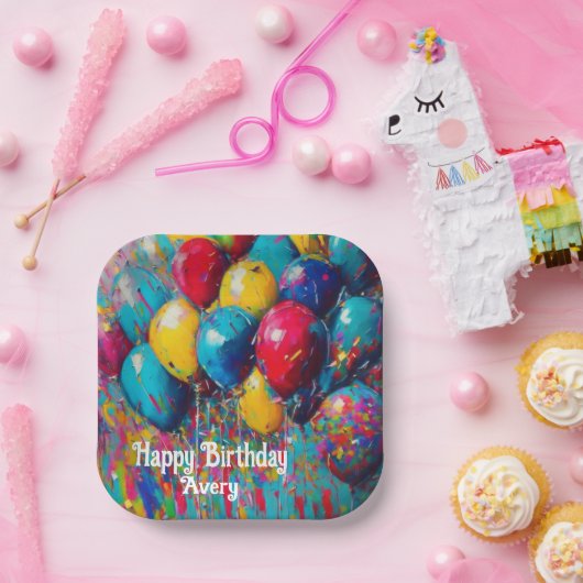 Gepersonaliseerde Kleurrijke Leuke Verjaardagsball Papieren Bordje (Feest)