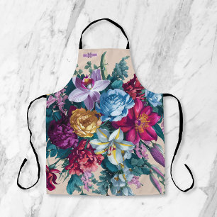 Gepersonaliseerde Kleurrijke moderne bloemenmonogr Schort