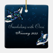 Gepersonaliseerde kleurrijke orka walvissen keramisch ornament (Achterkant)