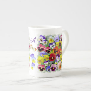 Gepersonaliseerde kleurrijke Pansies Bone China M Porselein Kop