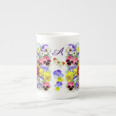 Gepersonaliseerde  kleurrijke Pansies Bone China M Porselein Kop (Voorkant)