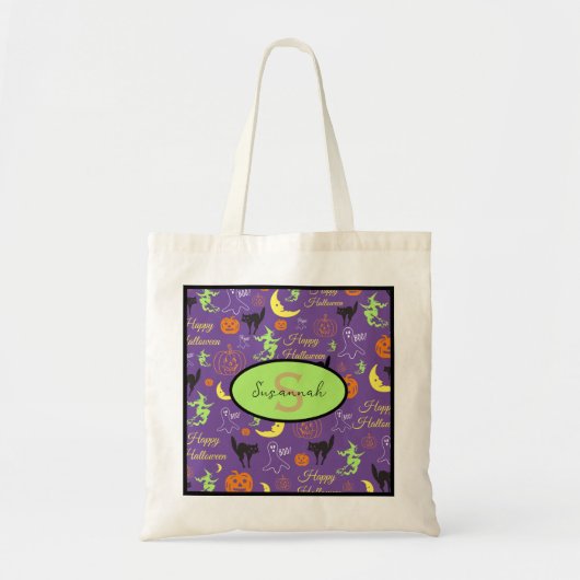 Gepersonaliseerde Kleurrijke Patroon Halloween Can Tote Bag (Voorkant)