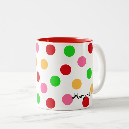 Gepersonaliseerde kleurrijke Polka dot patroon Tweekleurige Koffiemok (Voorkant rechts)
