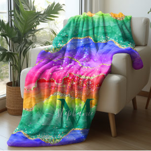 Gepersonaliseerde kleurrijke regenboog glitter gou sherpa deken
