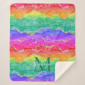 Gepersonaliseerde kleurrijke regenboog glitter gou sherpa deken (Voorkant)