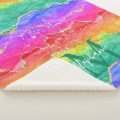 Gepersonaliseerde kleurrijke regenboog glitter gou sherpa deken (3/4)