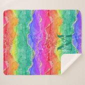 Gepersonaliseerde kleurrijke regenboog glitter gou sherpa deken (Voorkant (horizontaal))