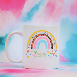 Gepersonaliseerde kleurrijke regenboog Hartenzuste Koffiemok