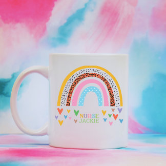 Gepersonaliseerde kleurrijke regenboog Hartenzuste Koffiemok