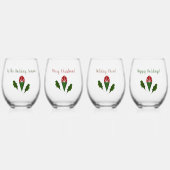 Gepersonaliseerde kleurrijke rode rozen & Holly Ch Wijnglas Zonder Voet (Voorkant)