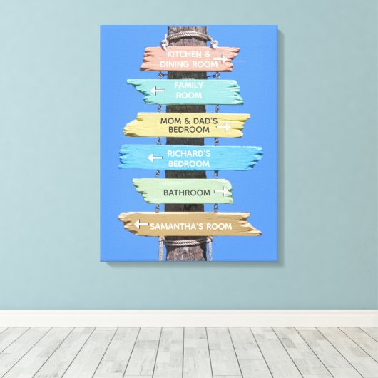 Gepersonaliseerde kleurrijke rustieke strand teken canvas afdruk (Insitu (Houten vloer))