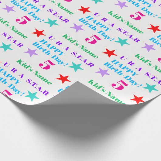Gepersonaliseerde kleurrijke Star-Theme Kids Verja Cadeaupapier (Hoek)
