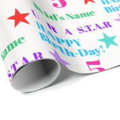 Gepersonaliseerde kleurrijke Star-Theme Kids Verja Cadeaupapier (Rol Hoek)