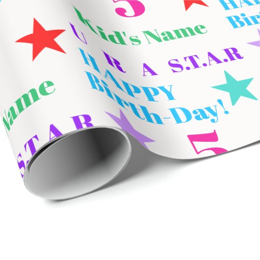 Gepersonaliseerde kleurrijke Star-Theme Kids Verja Cadeaupapier (Rol Hoek)