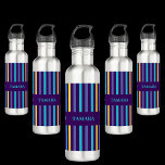 Gepersonaliseerde kleurrijke strepen patroon waterfles<br><div class="desc">Gepersonaliseerde Kleurrijke Strepen Patroon roestvrij stalen waterfles. Pas het aan met jouw naam voor een chique girly unieke look.</div>
