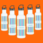 Gepersonaliseerde kleurrijke strepen patroon waterfles<br><div class="desc">Gepersonaliseerde Kleurrijke Strepen Patroon roestvrij stalen waterfles. Pas het aan met jouw naam voor een chique girly unieke look.</div>