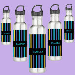 Gepersonaliseerde kleurrijke strepen patroon waterfles<br><div class="desc">Gepersonaliseerde Kleurrijke Strepen Patroon roestvrij stalen waterfles. Pas het aan met jouw naam voor een chique girly unieke look.</div>