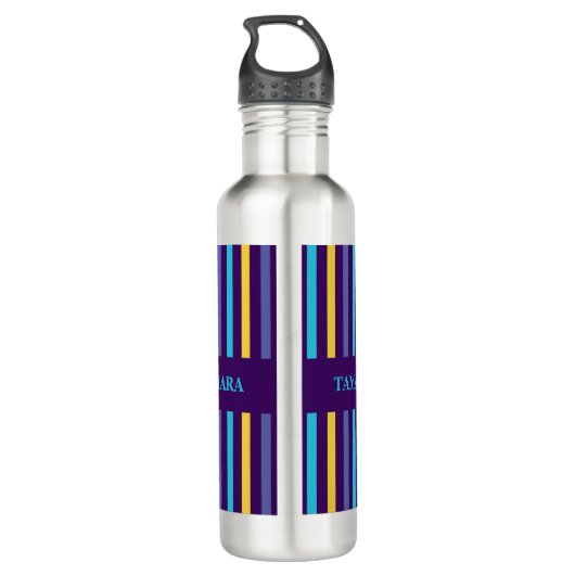 Gepersonaliseerde kleurrijke strepen patroon waterfles  (Achterkant)