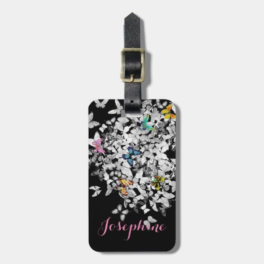 Gepersonaliseerde kleurrijke vlinders bagagelabel (Voorkant verticaal)