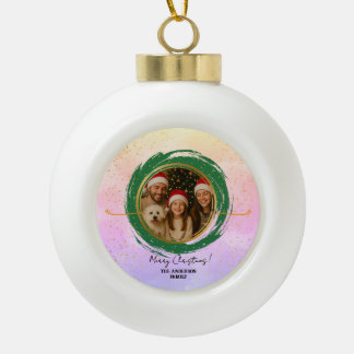 Gepersonaliseerde kleurrijke vrolijke kerst keramische bal ornament