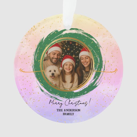 Gepersonaliseerde kleurrijke vrolijke kerst ornament (voorkant)