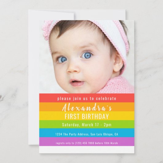 Gepersonaliseerde kleurrijke vun-regenboogpartij kaart (Voorkant)